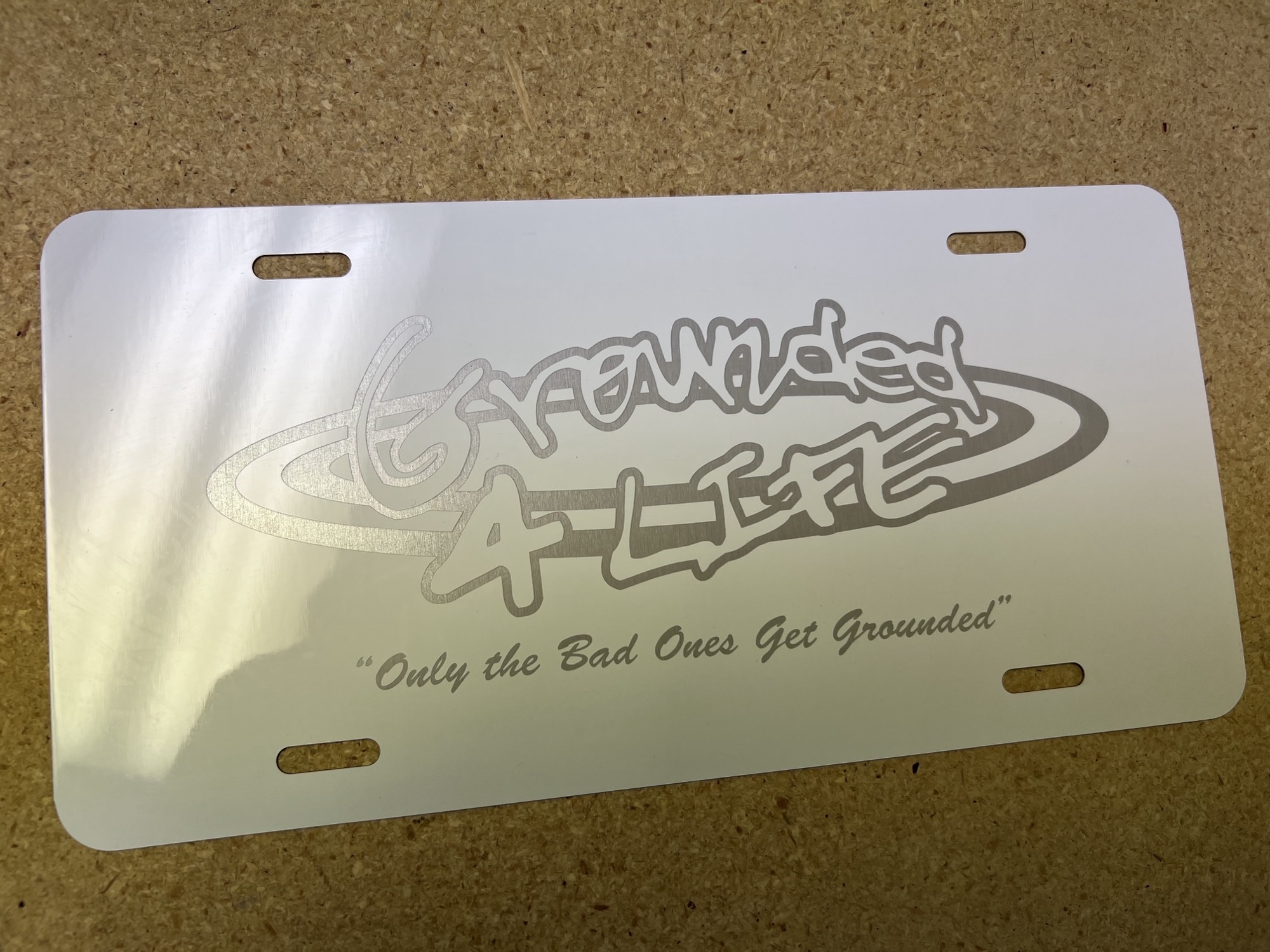 Grounded 4 Life - Stainless Steel License Plate - White