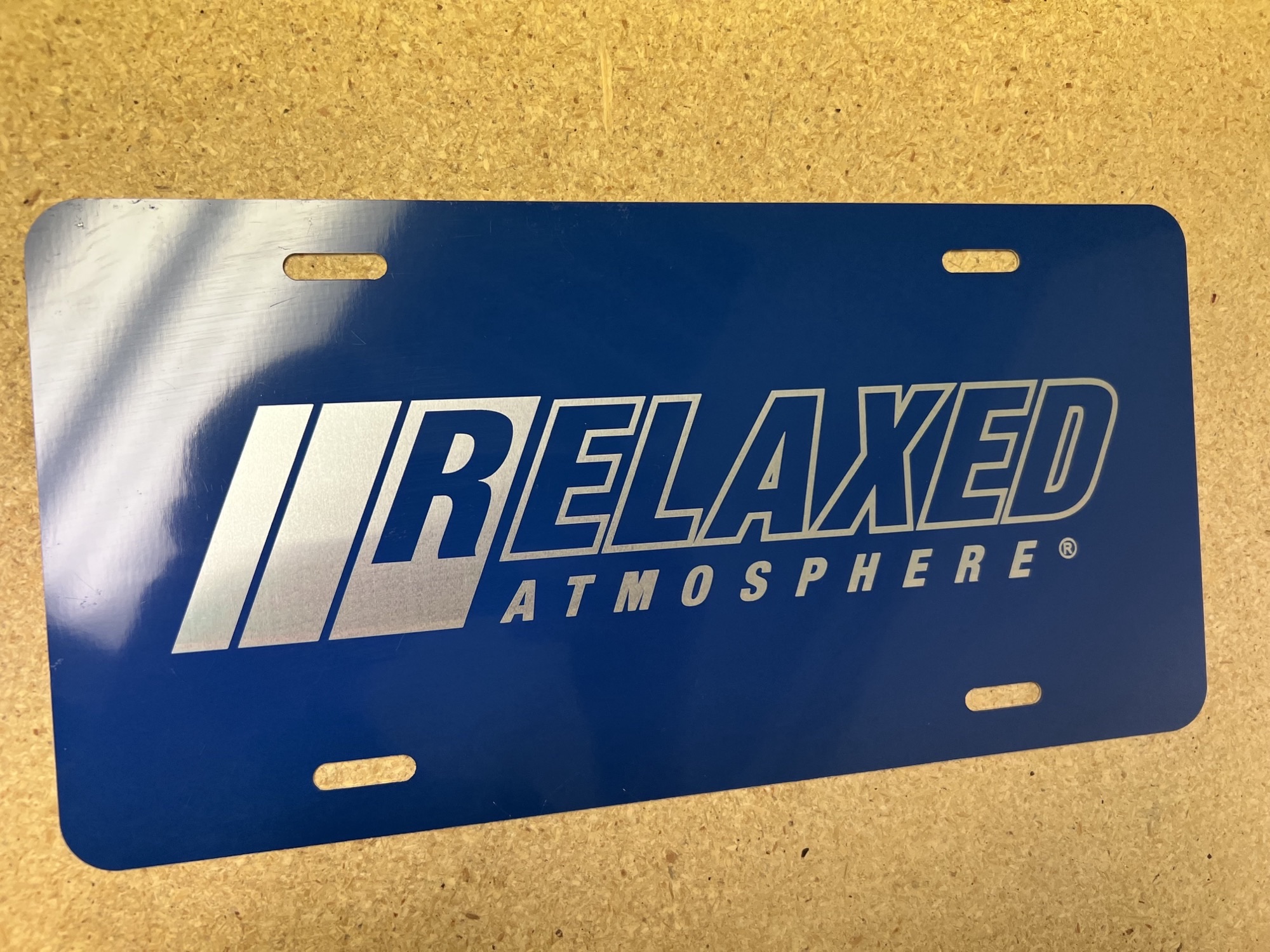 Relaxed Atmosphere - Stainless Steel License Plate - Blue Relaxed Atmosphere - Stainless Steel License Plate - Blue