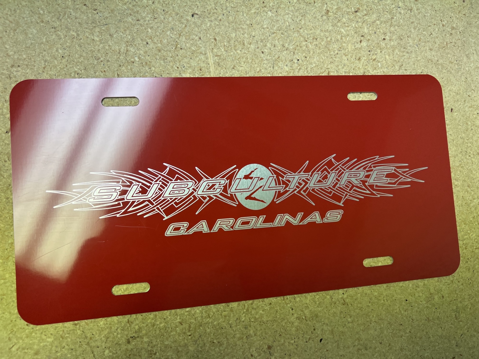 Subculture Carolinas - Stainless Steel License Plate - Red Subculture Carolinas - Stainless Steel License Plate - Red